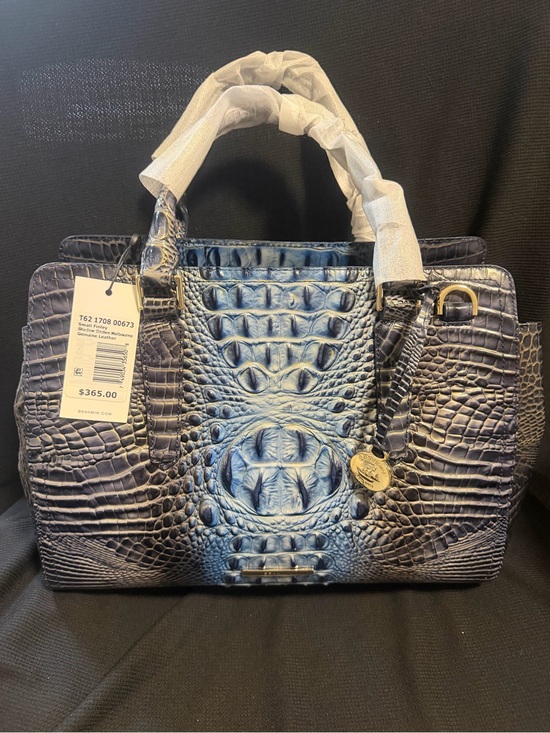Brahmin Handbags - Brahmin Blue Croc-Embossed Satchel with Gold Hardware